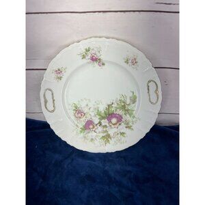 Vintage PURPLE FlOWER‎ Platter/Serving Dish Handles and Gold Trim Dish